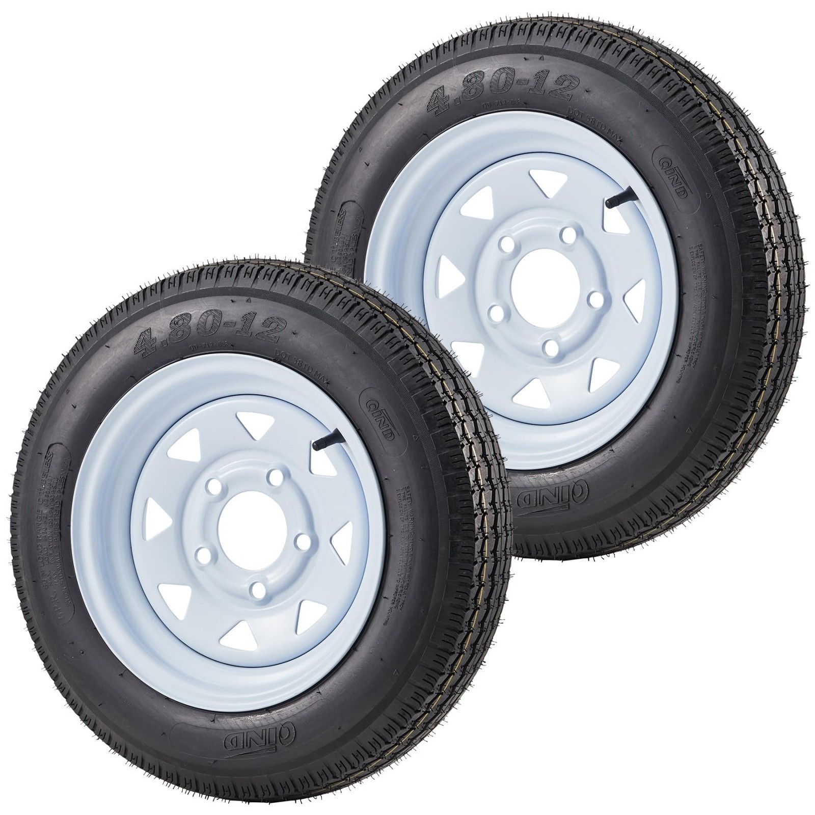 2 Pack 4.80-12 Trailer Tires with 12" Rims 5 Lug on 4.5" Center Bore 2.95" 6Ply