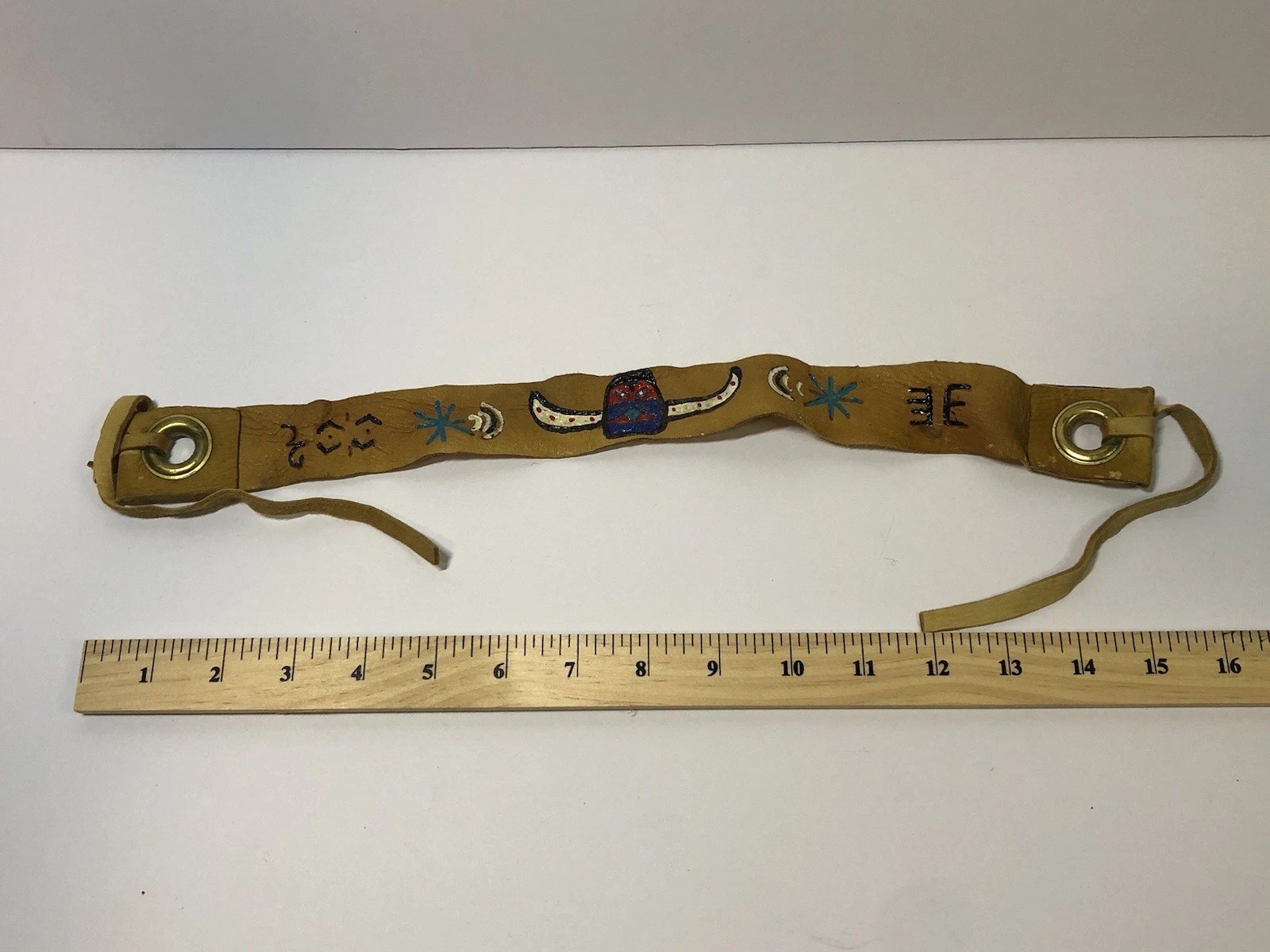 Vintage Native American Leather Headband Hand Made & Painted Tribe History