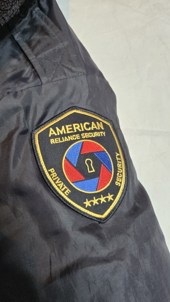 Vintage Security Bomber Jacket Black Quilted Puffy First Class M USA Patch