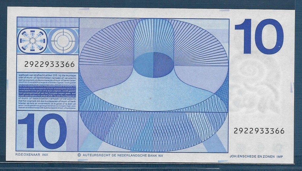 Netherlands 10 Gulden, 1968, P 91b, UNC