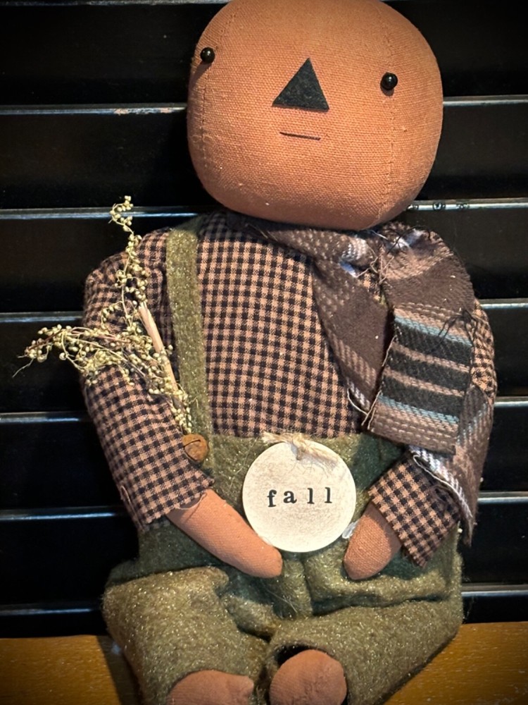 Grubby Primitive Rustic Fall Summer Halloween Fall Freddy Pumpkin Doll 14 1/2”