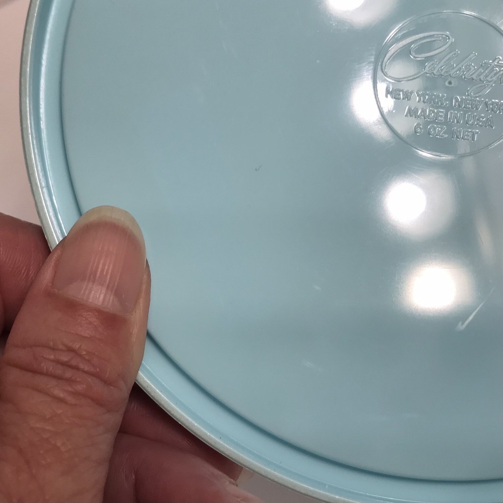 Vtg Aqua Dusting Bath Powder Container Celebrity Mid Century Decorative Plastic