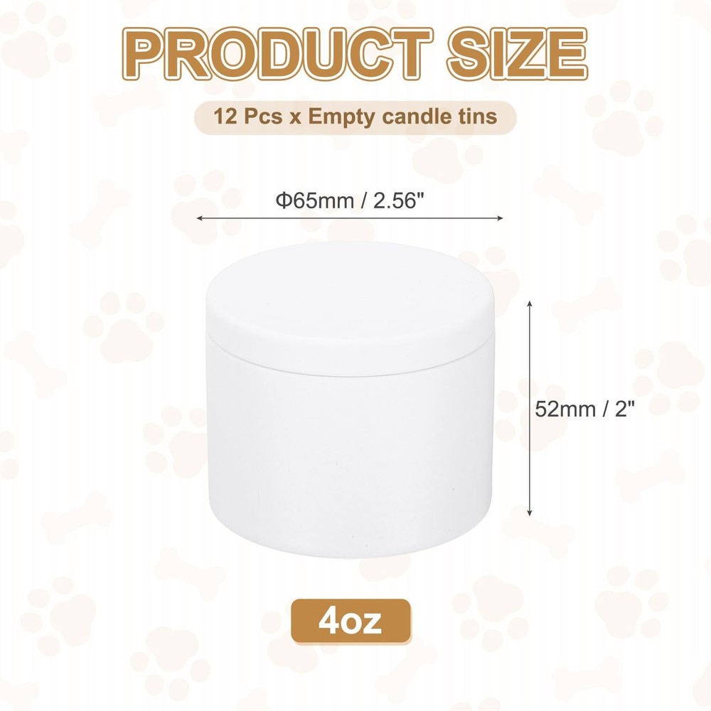 12 PCS 4oz Candle Tins Jars Empty Containers Lids Making White