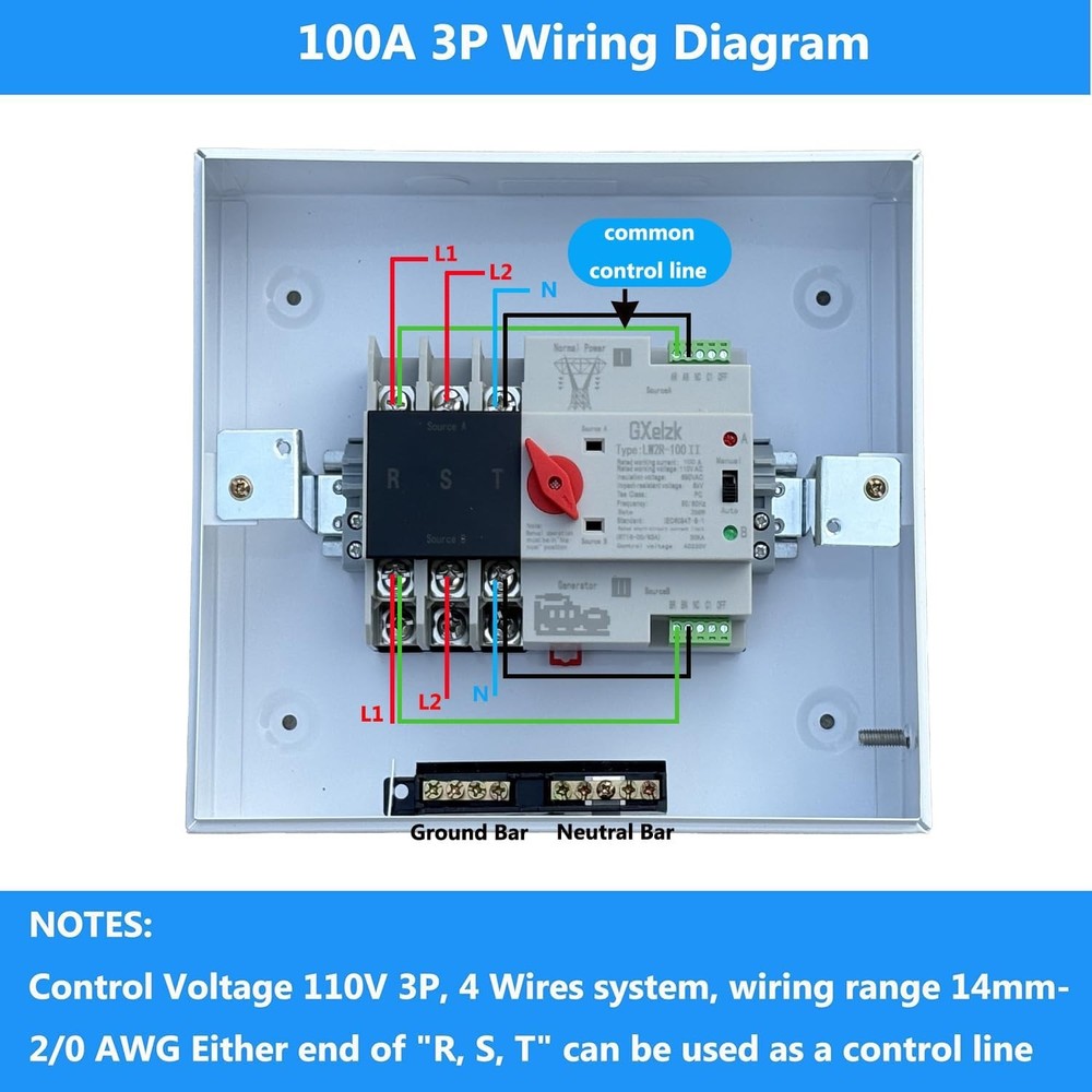 Automatic Generator Transfer Switch 100A 3P 4-Wire 120/240V Automatic/Manual ...
