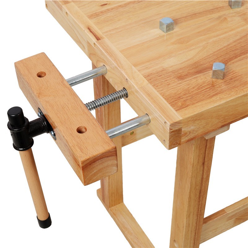 40" Rubber Wood Workbench 330LBS Load Work Table w/ Adjustable Handle for Garage