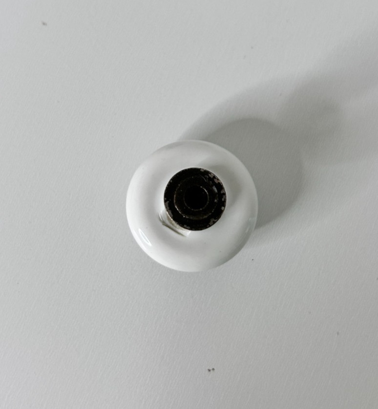 9 Vintage Mushroom White Porcelain Brass Drawer Cabinet Pulls Knobs