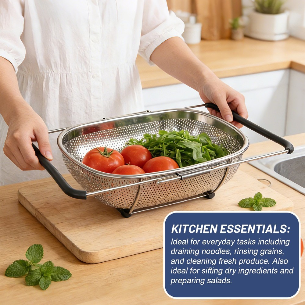 tatsyWay Over The Sink Colander Stainless Steel Oval Fine Mesh Strainer Kitchen