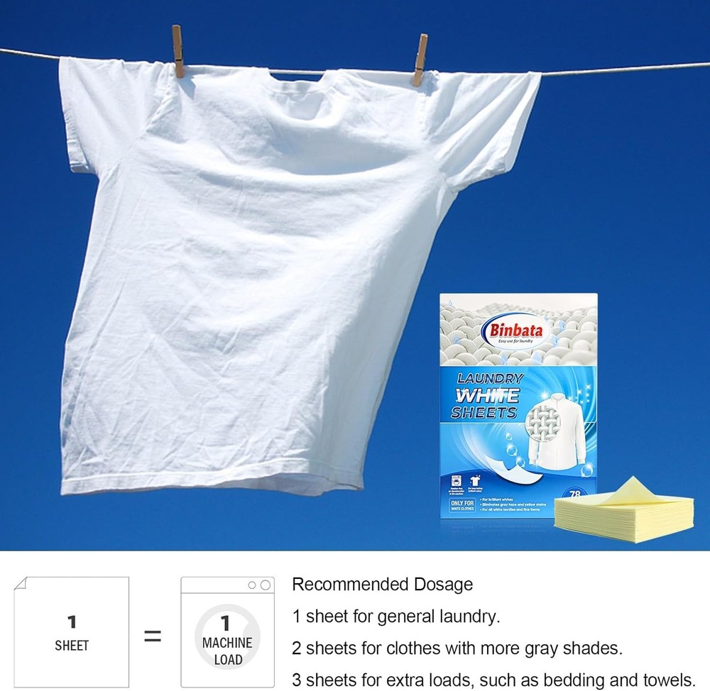 Unscented Biodegradable Laundry Whitener Sheets – 78 Count for Deep Cleaning