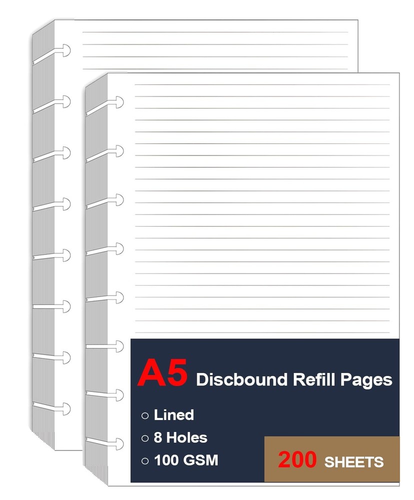 (2 Pack) A5 TUL Discbound 8Hole Junior Size 200Sheets, White