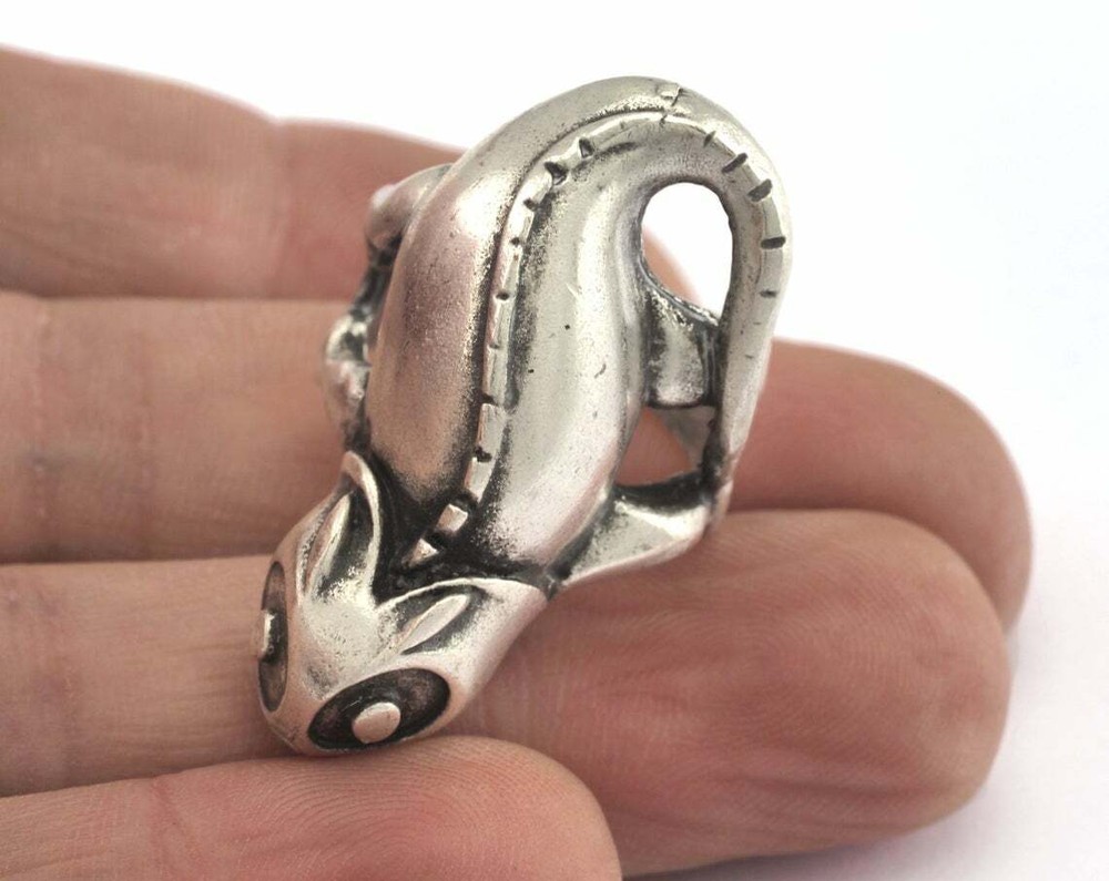 Ring Chameleon Adjustable Antique Silver Plated brass 18mm 8US inner size 2829