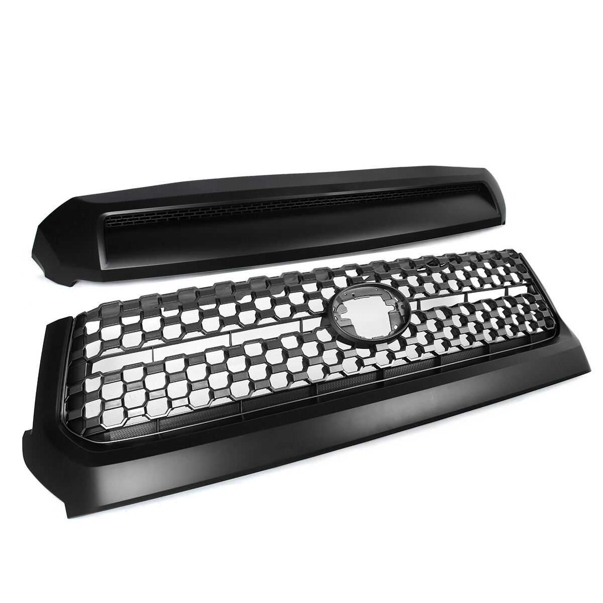 For 2014-2021 Toyota Tundra Matte Black Front Grille & Hood Bulge Molding Set