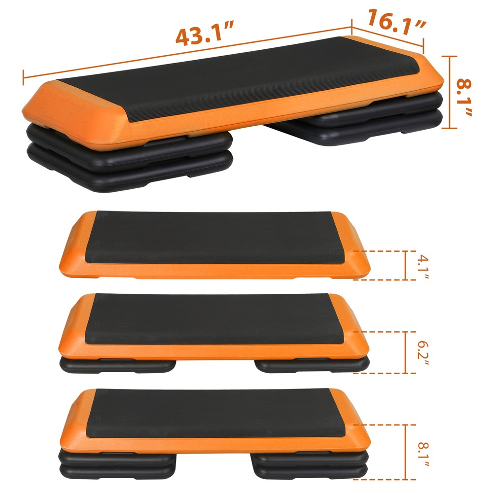 43'' Aerobic Step Platform Exercise Adjustable Workout Stepper w/4 Riser Orange