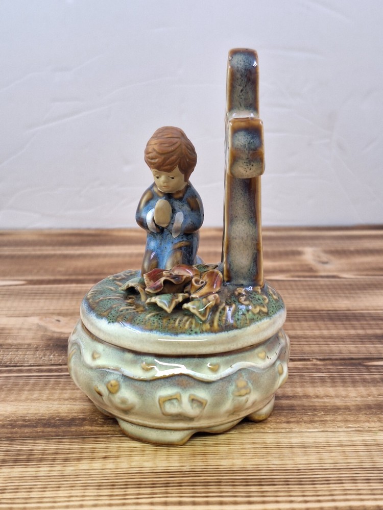 Ceramic Trinket Box With Praying Child and Cross