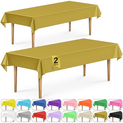 2 Rectangular Tablecloths BPA-Free Plastic, 54 x 108 2 Pack - Rectangle Gold