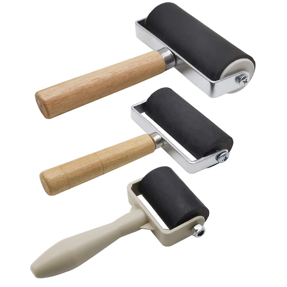 3 Pack Rubber Brayer Roller for Crafting Printmaking Ink Applicator Wallpaper
