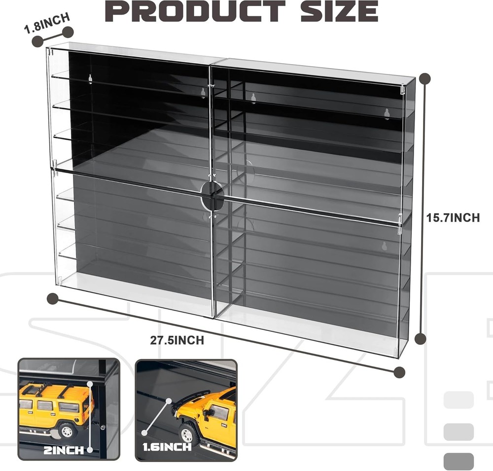 1/64 Scale Diecast Car Display Case Wall Mount Lockable Black