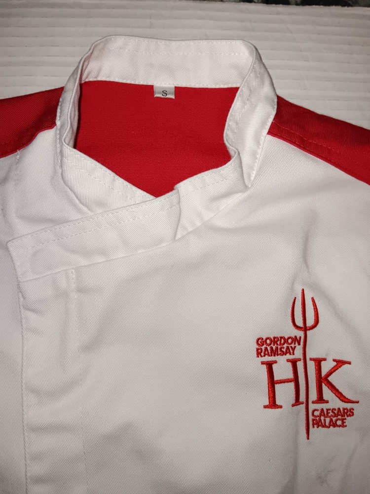 Gordon Ramsay HK Caesars Palace White and Red Chef Jacket. Size Small