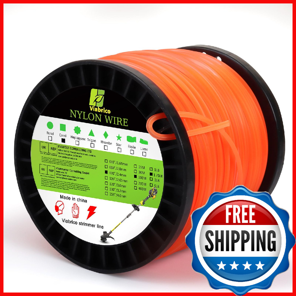 Viabrico String Trimmer Line, Square Orange Heavy Duty Weed Eater String, Premiu