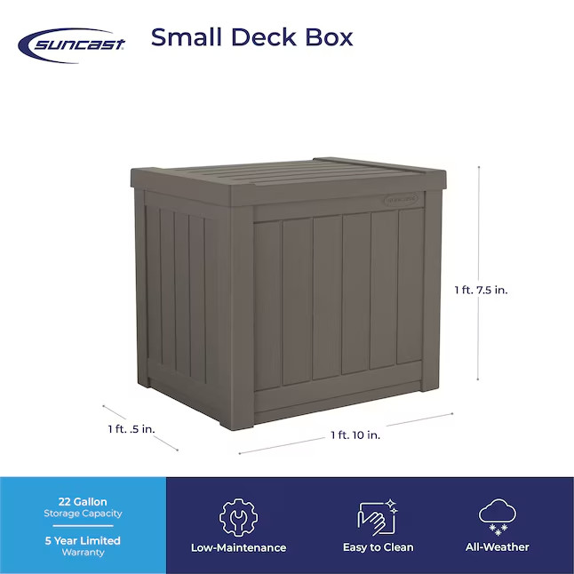 Suncast Outdoor Storage 22-Gallon Gray Plastic Deck Box, Gray