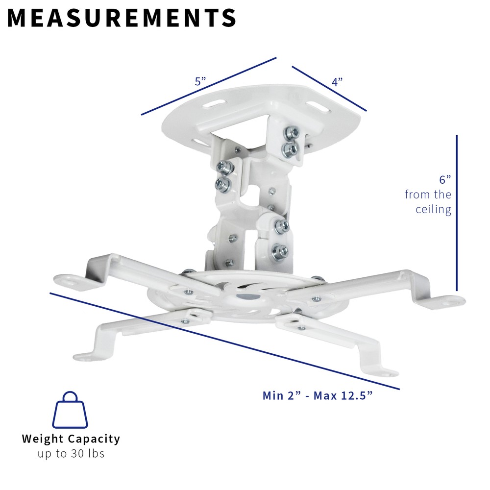 VIVO Universal Adjustable Ceiling Projector Theater Mount White | Extending Arms