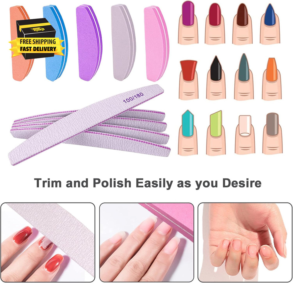 Nail File and Buffer (10 Pcs), Buffer Block Nail Files Double Sided 100/180 Grit