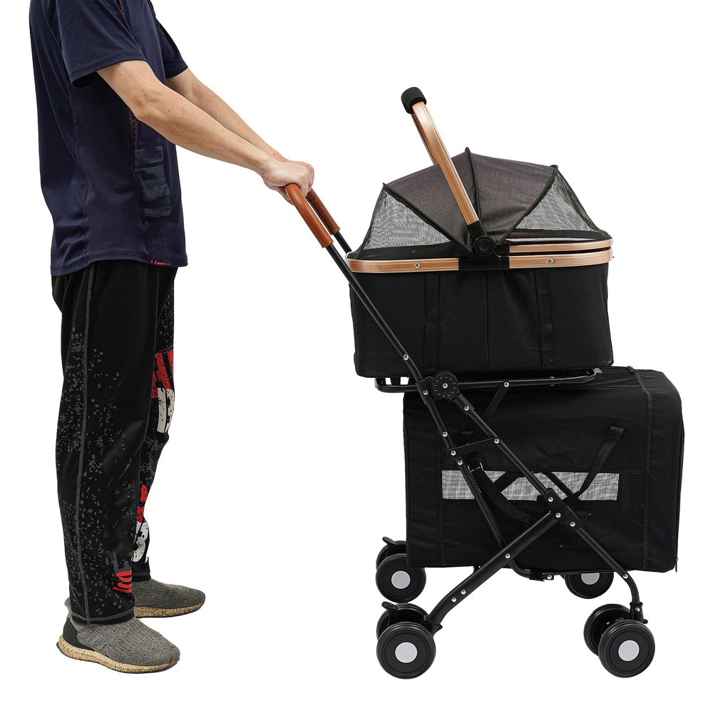2-Tiers Small & Medium Dogs Stroller Dog & Cat Stroller Pet Stroller Foldable