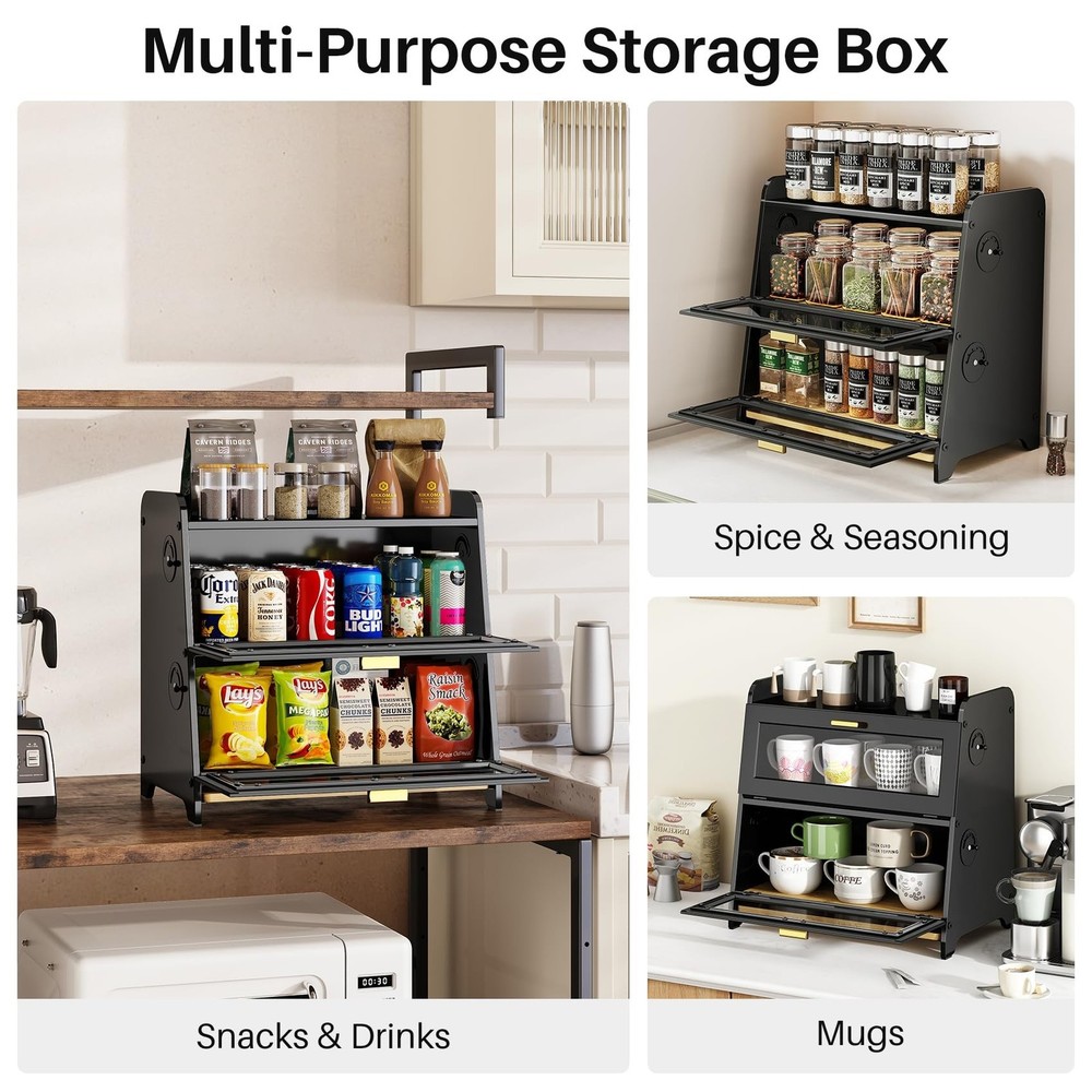 SNTD Bread Box - Kitchen Countertop Bread Storage Container with Bamboo Cutti...