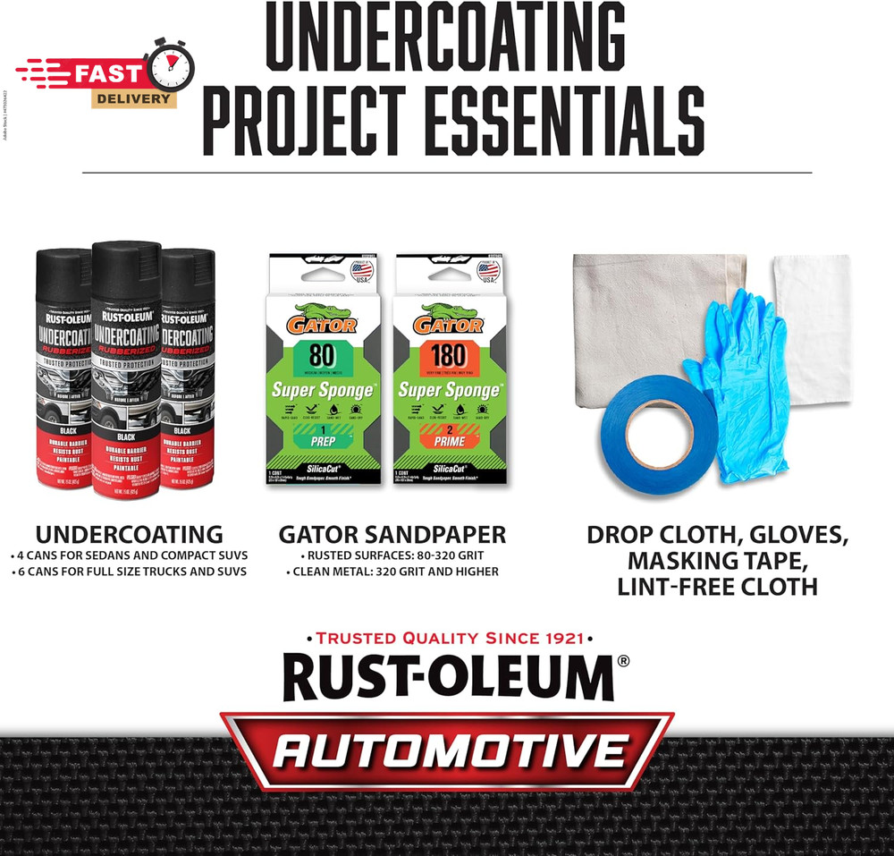 Rust-Oleum 248657 Rubberized Undercoating Spray, 15 Oz, Black
