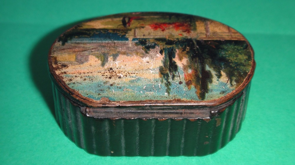 Antique Paper Mache Small Hand Painted Snuff Box