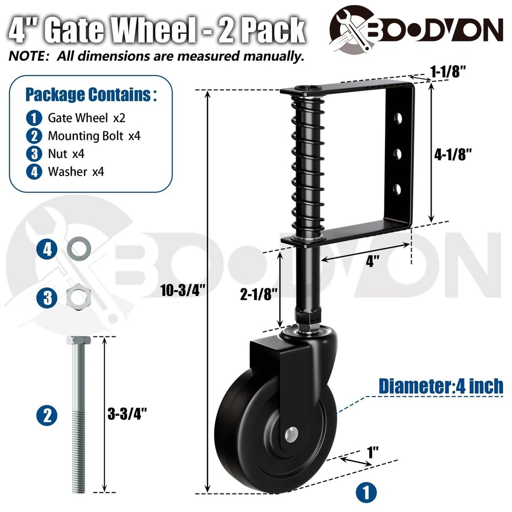 4" Heavy Duty Gate Caster, Spring Loaded Gate Wheels, Gate Caster Wheel with ...