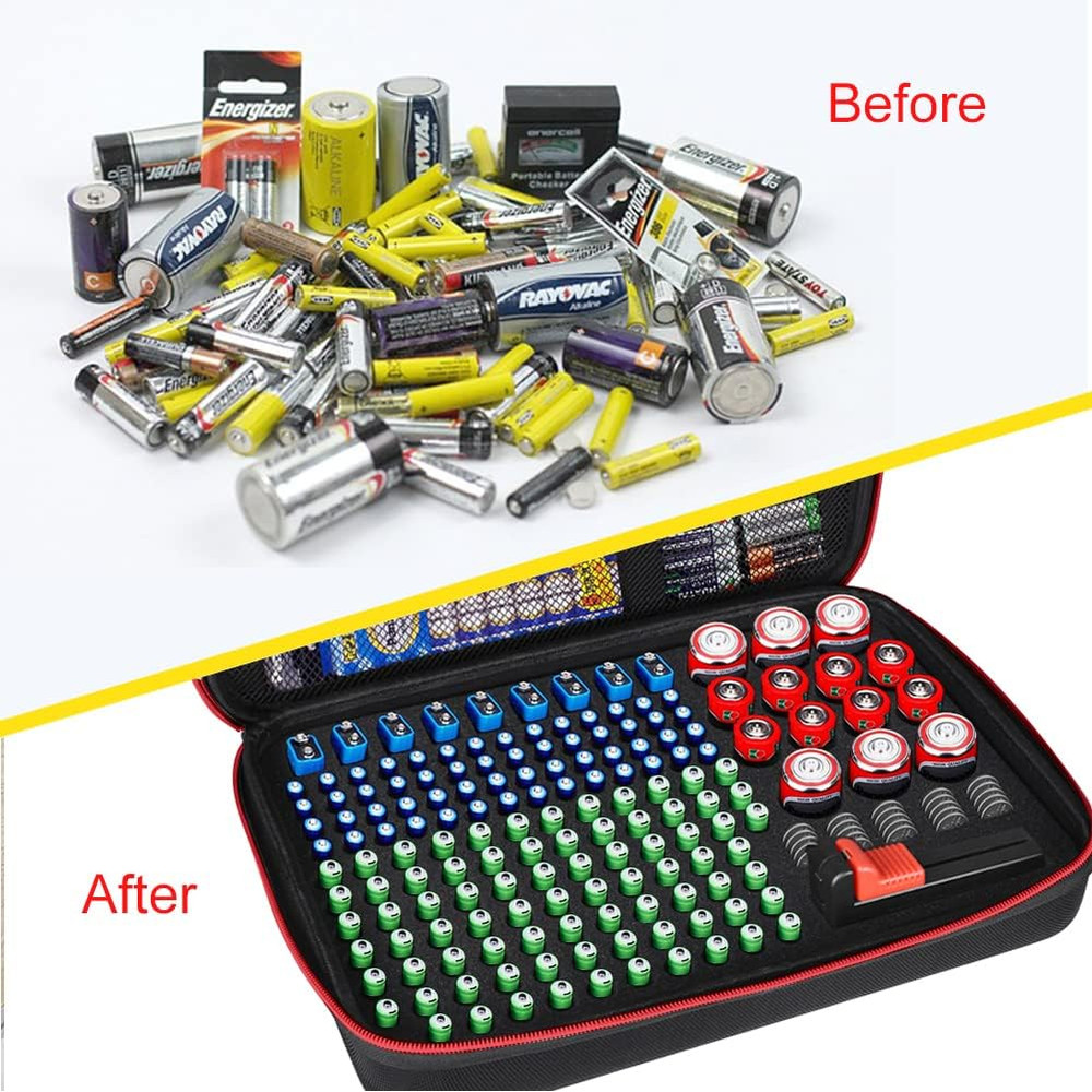 Fireproof Waterproof Battery Organizer Storage Box w/ Tester for 200+ AA AAA