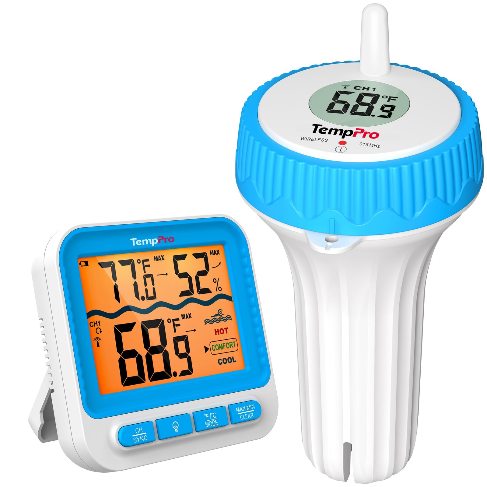 TempPro Waterproof Wireless Pool Thermometer Easy Read, Digital Blue