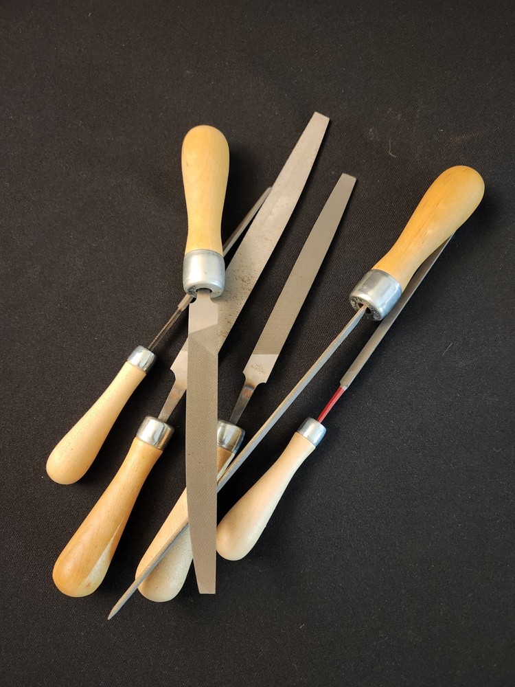 6-Assorted Nicholson Files, Knife, Flat & Simons Triangular, w/ SKROO-ZON Handle