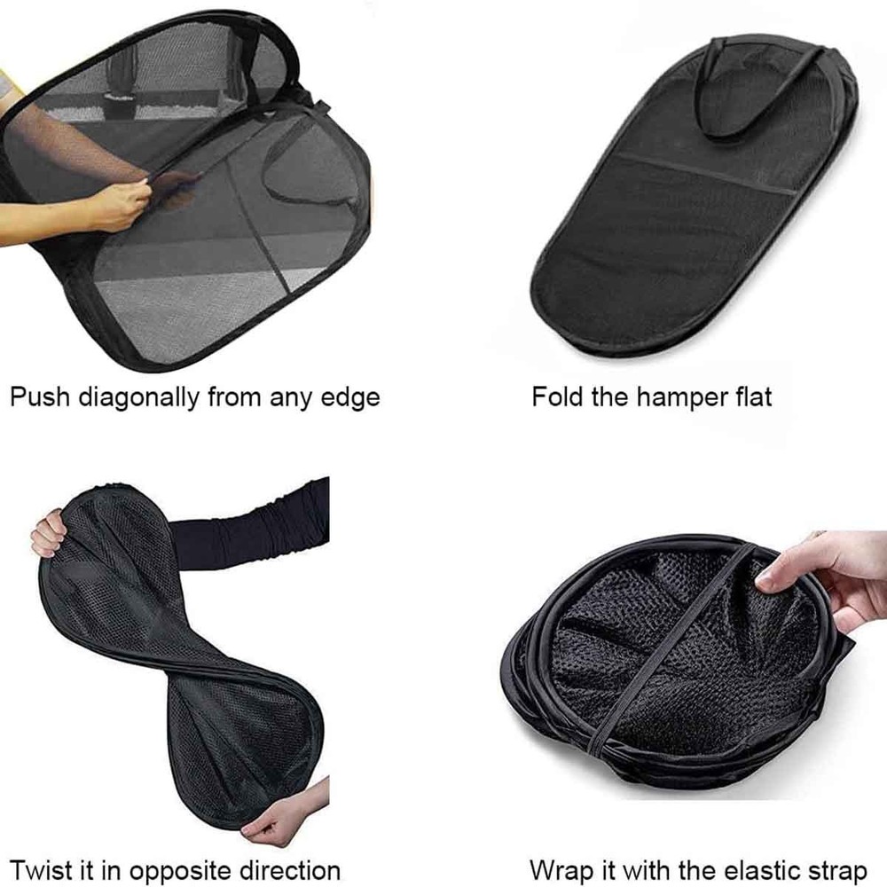 Convenient laundry folding mesh pop-up basket, wide opening and side pockets
