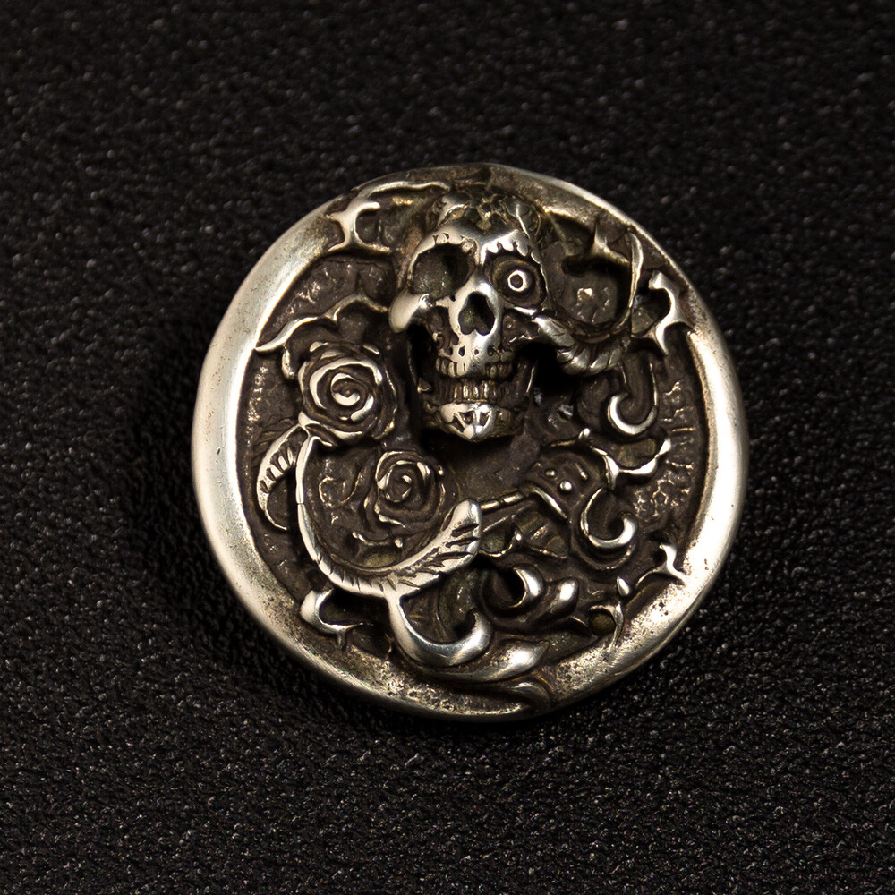 34mm Rose Skull Concho Screw Back White Copper
