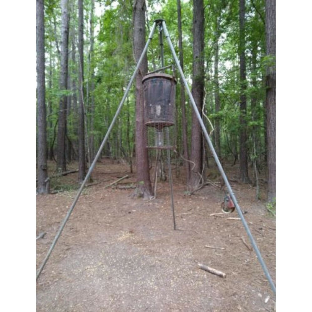 Tripod Header w Pulley Deer Feeder Stump Puller Camping Hunting Hanging Fire Pit