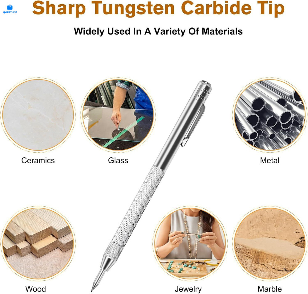 2 Pack Tungsten Carbide Tip Scriber Tool with 10 Refills 1 Ruler, Silver