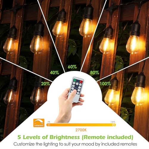 96FT(* 48FT) Outdoor String Lights with Remote, Dimmable Patio Lights 2 Black