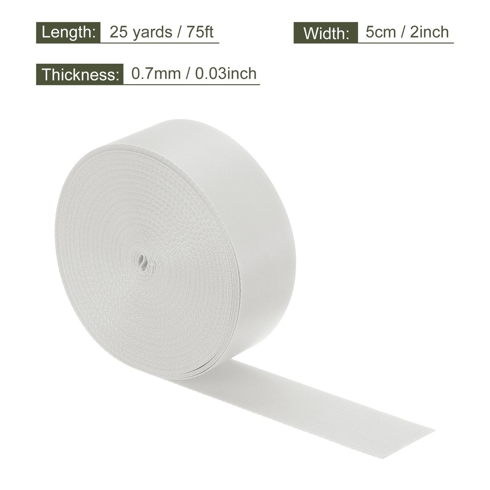 Flat Nylon Webbing Strap 2 Inch 25 Yards Bright Grey for Backpack