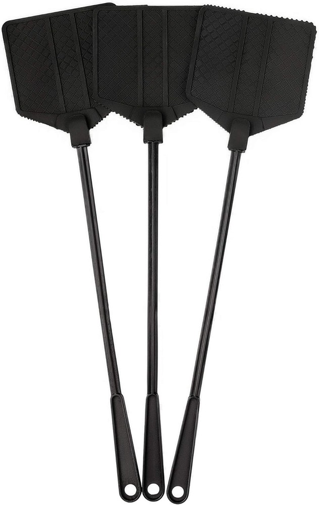 Black Rubber Fly Swatters - Long Handle 3 Pack