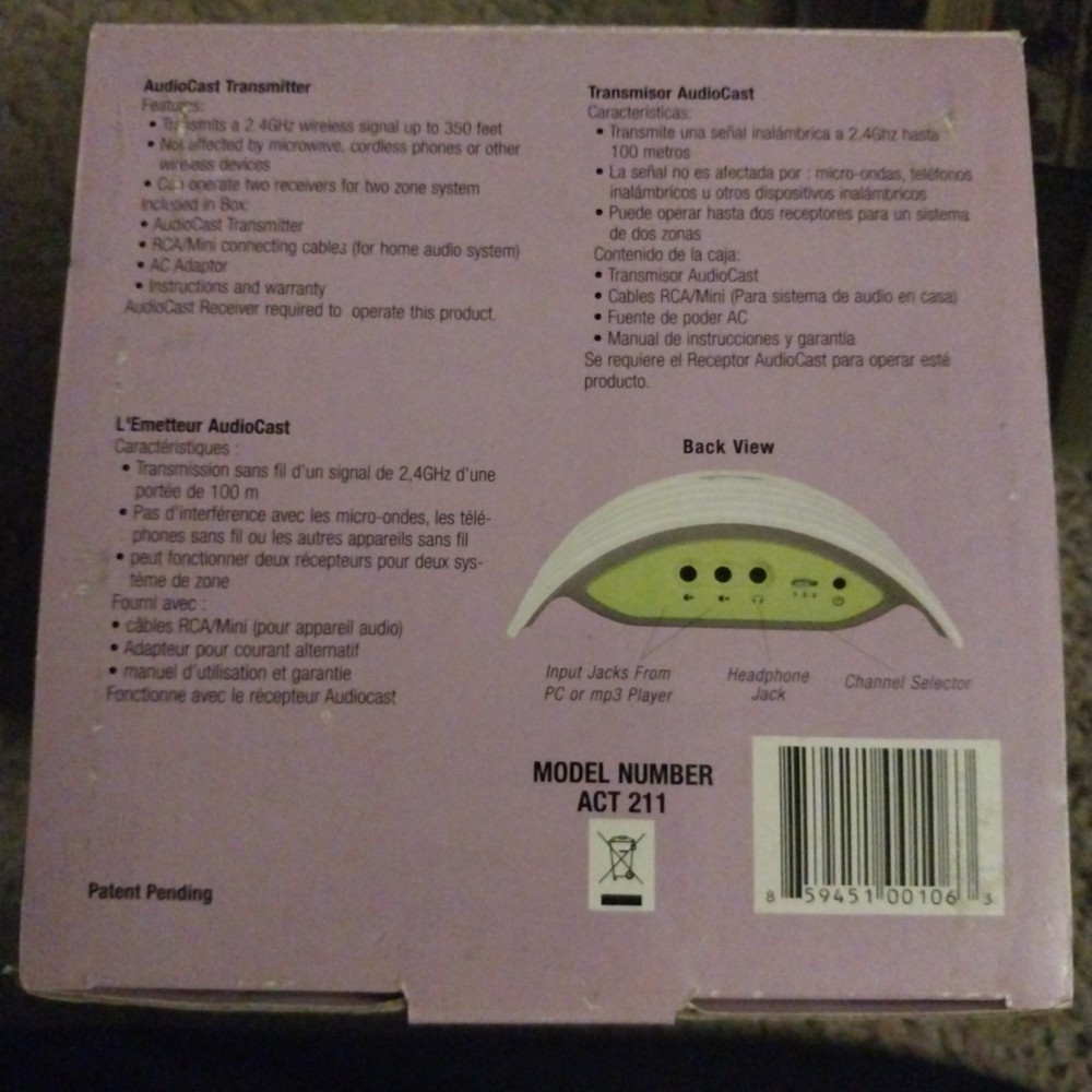 Soundcast AudioCast Wireless Audio Transmitter & Receiver Set Play Music MP3 PC