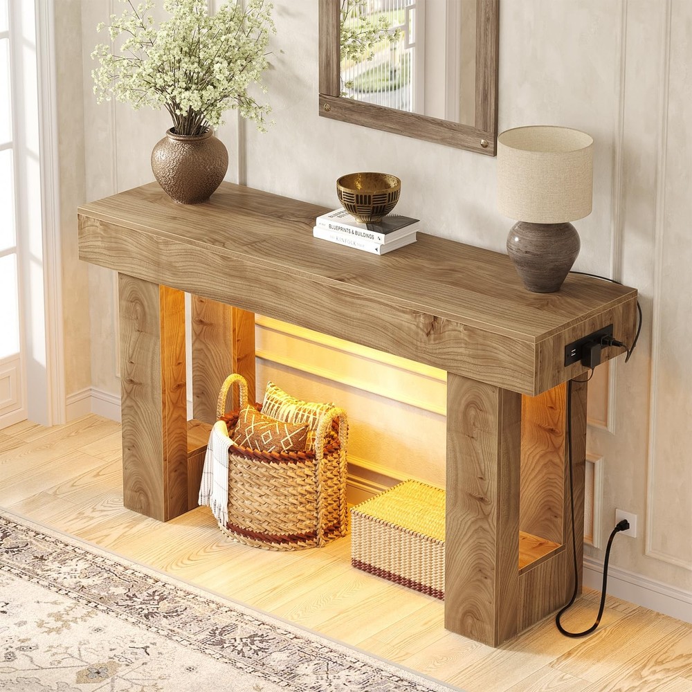 47" Entryway Table with Socket and Sensor Light, Narrow Console Table with St...