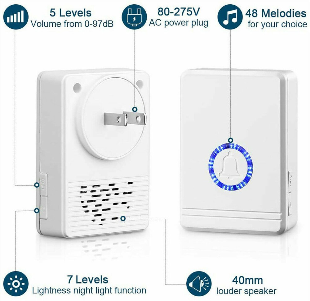 Door Open Alert Chime Wireless 600ft 5 Volume Level 2 Magnet Sensor +Transmitter