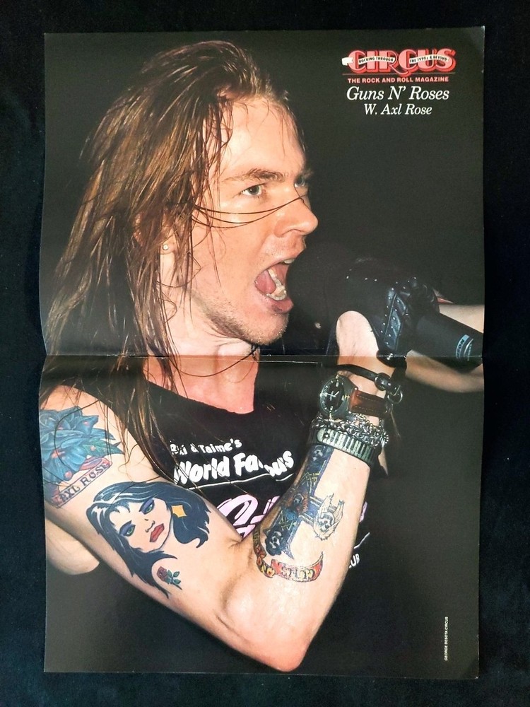 1989 Guns n Roses Axl Rose -Circus Mag Centerfold Poster-Heavy Metal music ORIG.