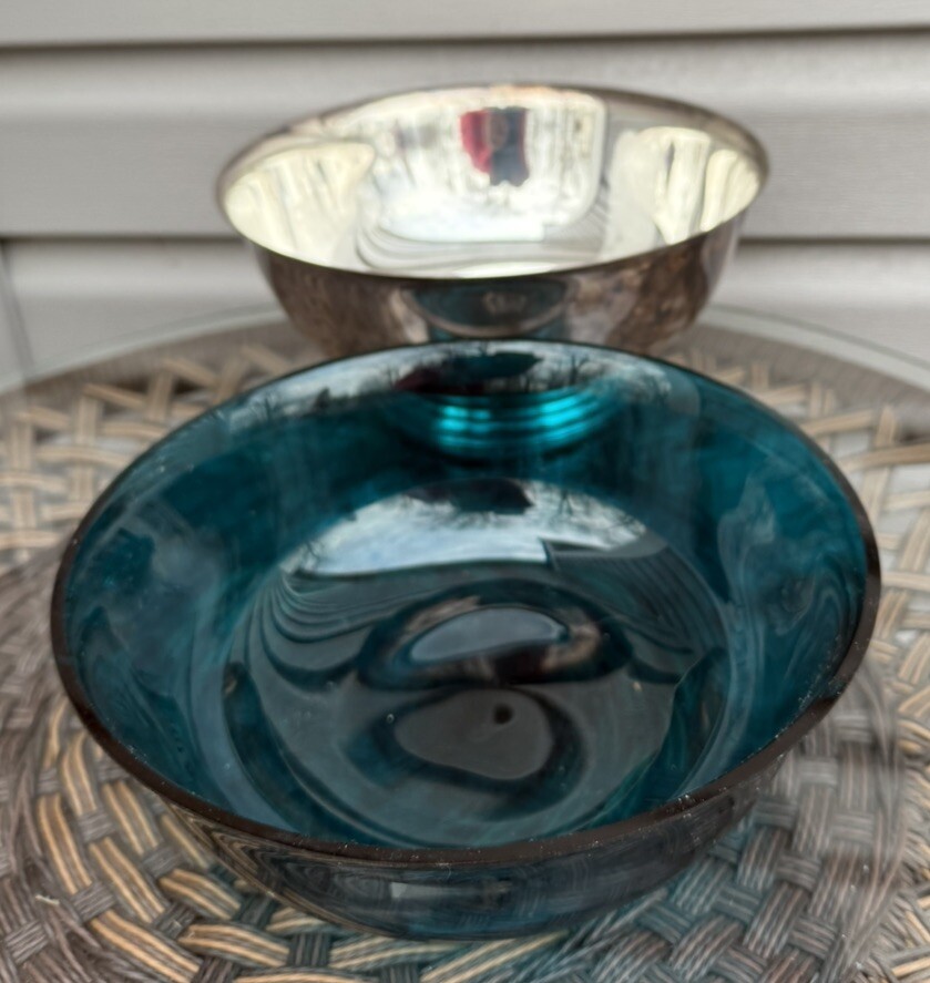 Gorham SilverPlate Bowl with Turquoise Teal Aqua Blue Hard Plastic Insert