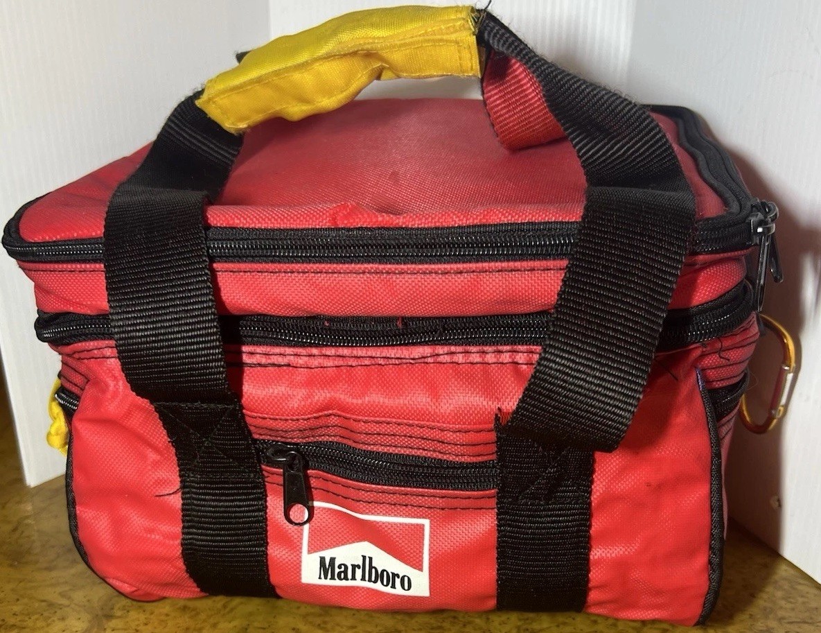 Vintage 1990s Marlboro Soft Sided Insulated Travel Cooler Lunch Bag Red Black