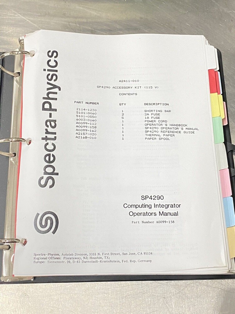 Spectra-Physics SP 4290 Computing Integrator - Users Guide / Instruction Manual