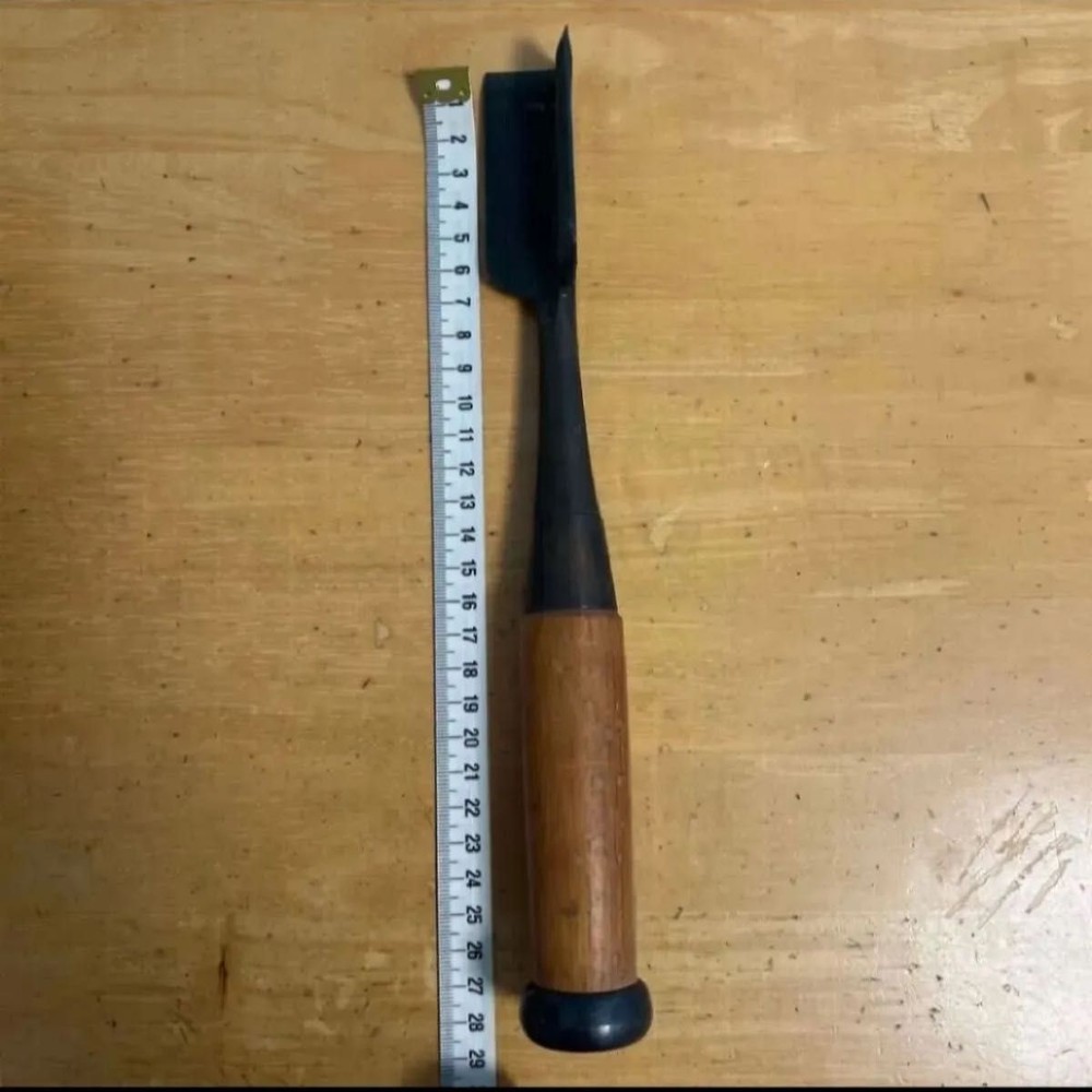 Generic Chisel Square Hand Tool 28cm 30mm Blade Black Wood Handle Vintage Ready