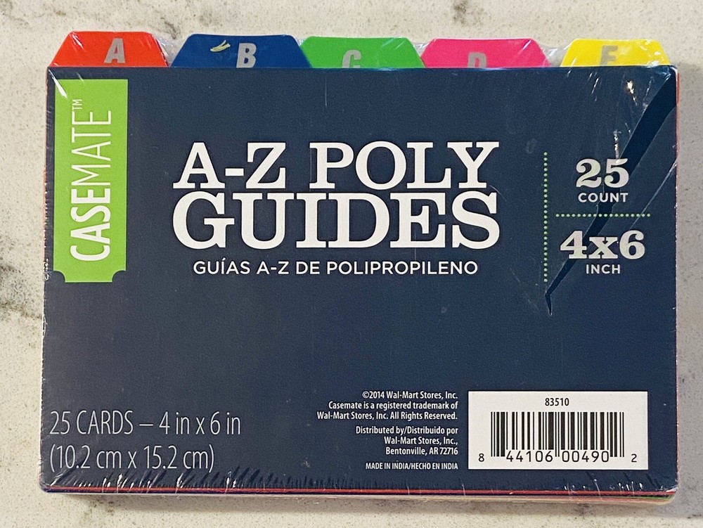 NEW & SEALED ~ 25 A-Z 4"X6" POLY GUIDES ~ MULTICOLOR