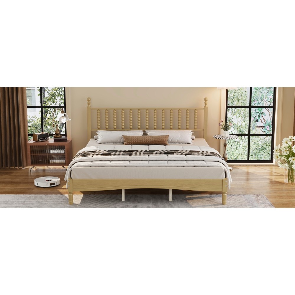 King Platform Bed Retro Frame With Gourd Headboard No Box Spring
